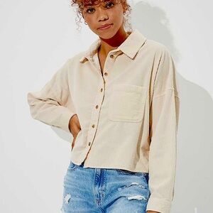 American Eagle Cropped Button Up Corduroy Shirt jacket
